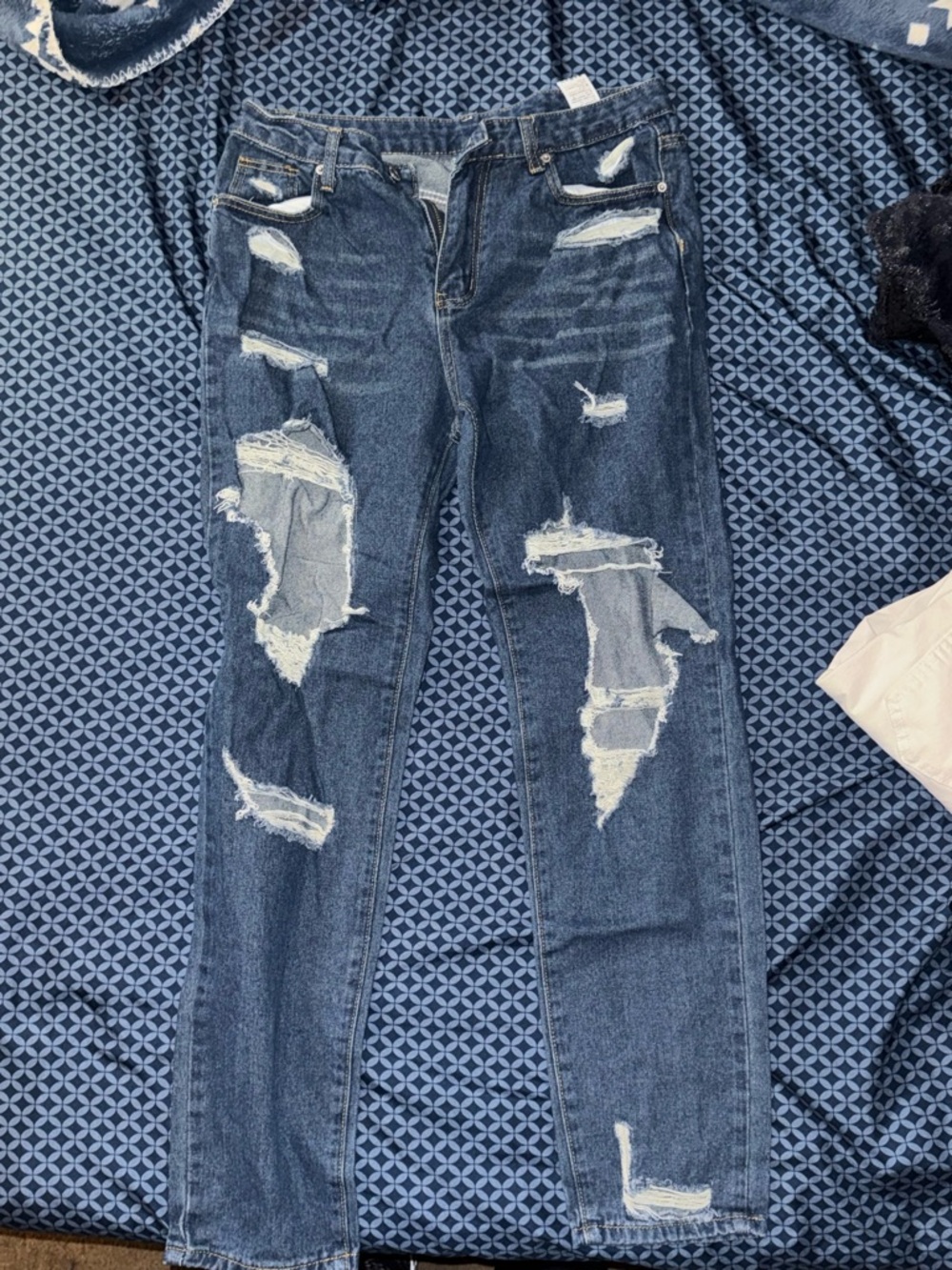 SHEIN Distressed Boyfriend Jeans - Dark Blue
